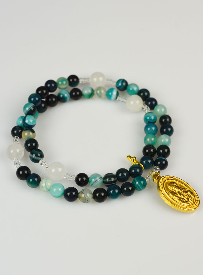 Chapelet en Pierres Naturelles d'Agate Verte - Saint Joseph (pic 3)