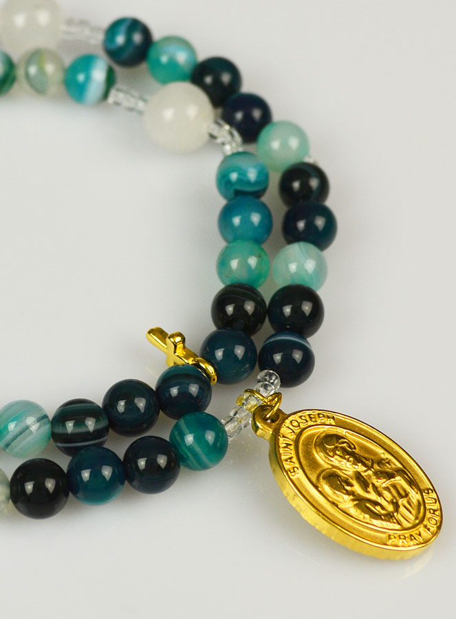 Chapelet en Pierres Naturelles d'Agate Verte - Saint Joseph (pic 4)