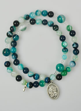 Chapelet en Pierres Naturelles d'Agate Verte & Saint Joseph Argenté (pic 1)