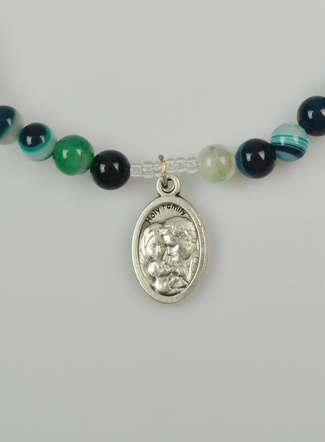 Chapelet en Pierres Naturelles d'Agate Verte & Saint Joseph Argenté (pic 3)