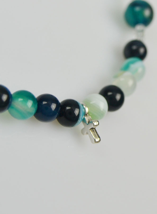 Chapelet en Pierres Naturelles d'Agate Verte & Saint Joseph Argenté (pic 4)