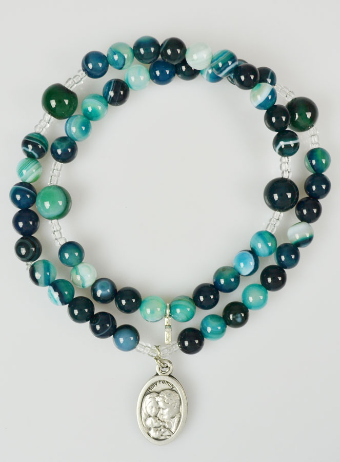 Chapelet en Pierres d'Agate Verte & Saint Joseph Argenté (pic 1)