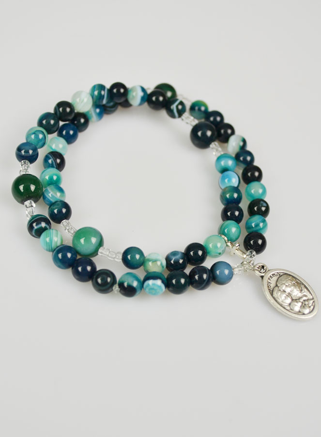 Chapelet en Pierres d'Agate Verte & Saint Joseph Argenté (pic 3)