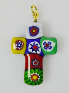 Pendentif Croix en Verre de Murano Multicolor (pic 1)