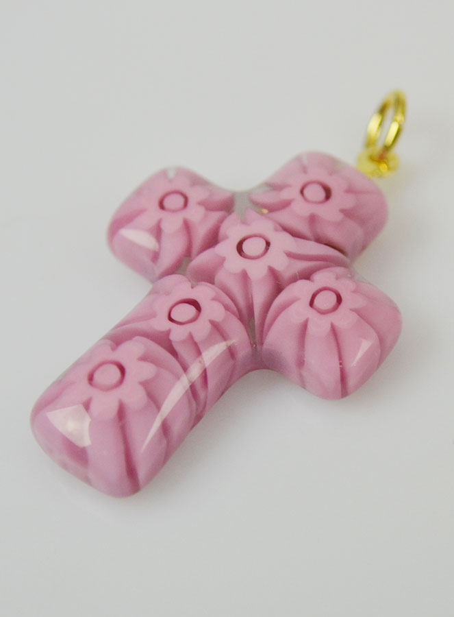 Pendentif Croix en Verre de Murano Rose (pic 3)