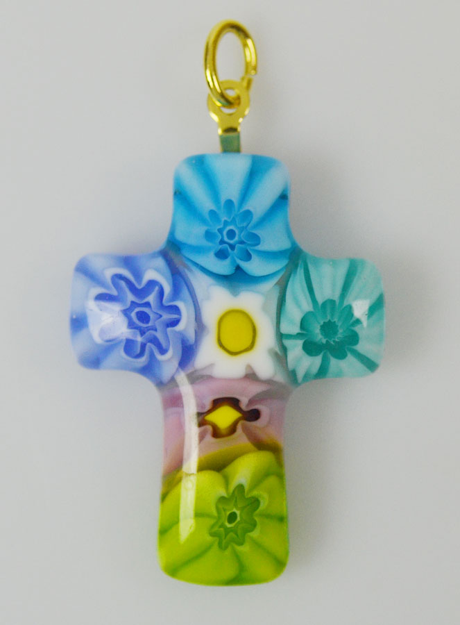 Pendentif Croix en Verre de Murano Fleurs (pic 2)