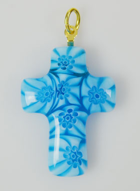 Pendentif Croix en Verre de Murano Bleu (pic 1)