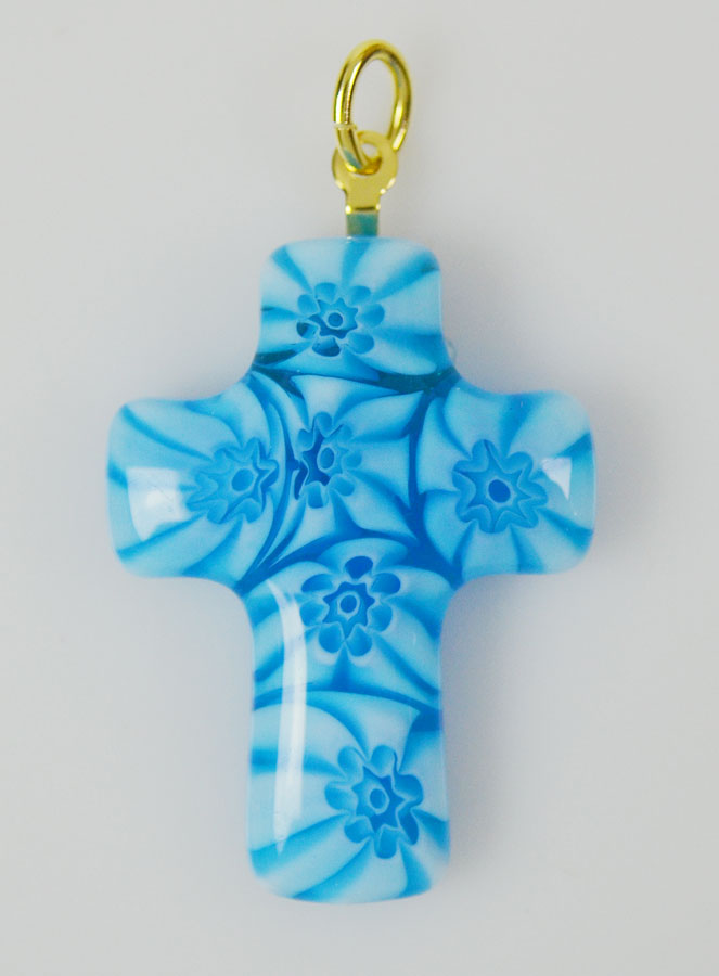 Pendentif Croix en Verre de Murano Bleu (pic 2)