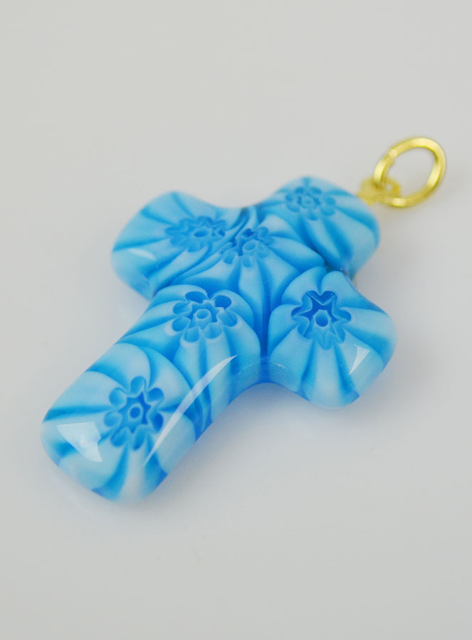 Pendentif Croix en Verre de Murano Bleu (pic 3)