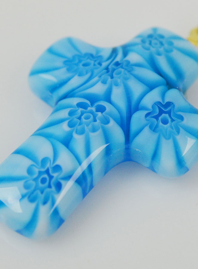 Pendentif Croix en Verre de Murano Bleu (pic 4)