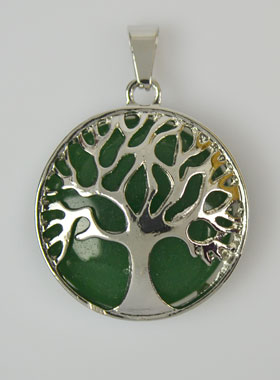 Pendentif Arbre de Vie & Pierre d'Aventurine - Argenté (pic 1)