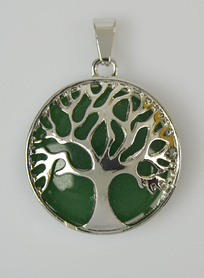 Pendentif Arbre de Vie & Pierre d'Aventurine - Argenté (pic 2)