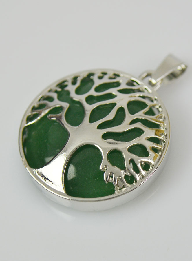 Pendentif Arbre de Vie & Pierre d'Aventurine - Argenté (pic 3)