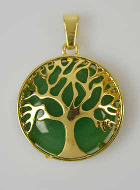 Pendentif Arbre de Vie & Pierre d'Aventurine - Doré (pic 1)