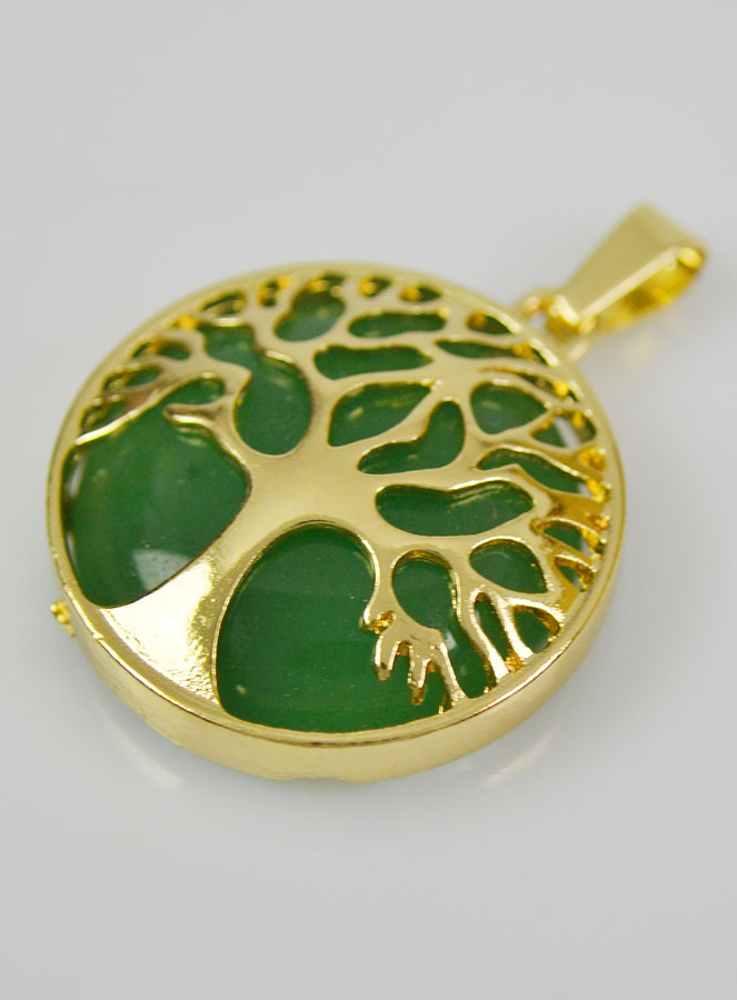 Pendentif Arbre de Vie & Pierre d'Aventurine - Doré (pic 3)