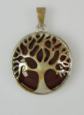 Pendentif Arbre de Vie & Pierre de Cornaline - Argenté (pic 1)