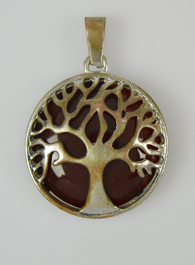 Pendentif Arbre de Vie & Pierre de Cornaline - Argenté (pic 2)