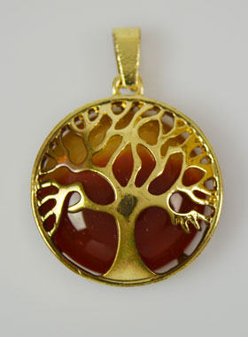 Pendentif Arbre de Vie & Pierre de Cornaline - Doré (pic 1)