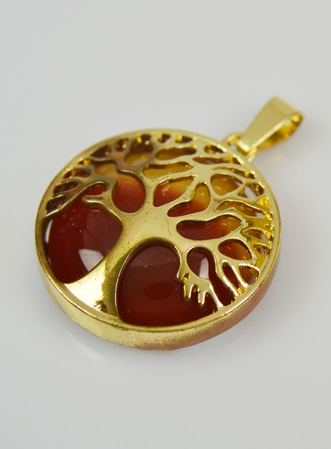 Pendentif Arbre de Vie & Pierre de Cornaline - Doré (pic 3)