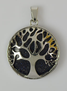 Pendentif Arbre de Vie & Pierre de Goldstone - Argenté (pic 1)