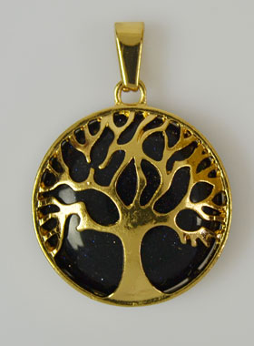 Pendentif Arbre de Vie & Pierre de Goldstone - Doré (pic 1)