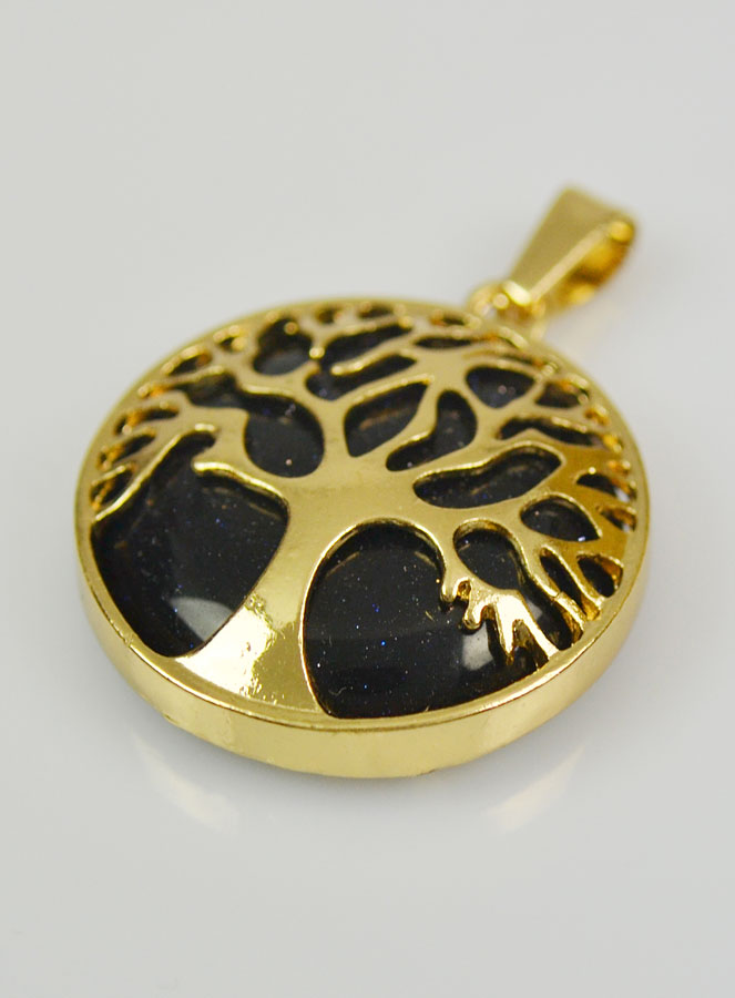 Pendentif Arbre de Vie & Pierre de Goldstone - Doré (pic 3)