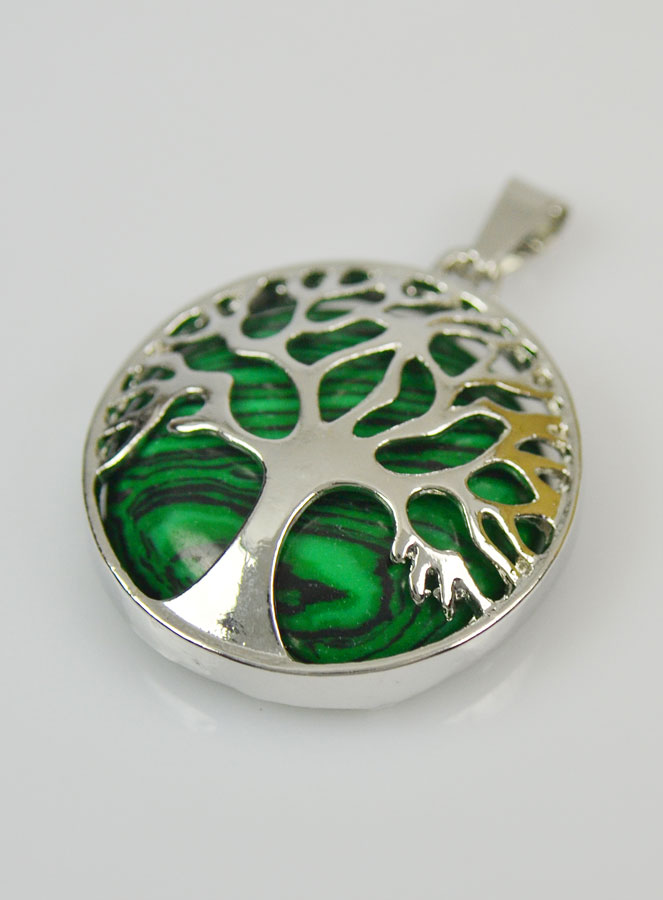 Pendentif Arbre de Vie & Pierre de Malachite - Argenté (pic 3)