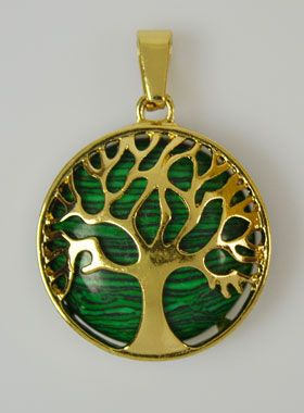 Pendentif Arbre de Vie & Pierre de Malachite - Doré (pic 1)
