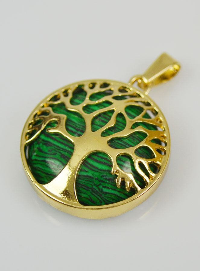 Pendentif Arbre de Vie & Pierre de Malachite - Doré (pic 3)