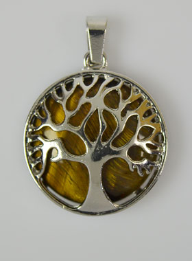 Pendentif Arbre de Vie & Pierre Oeil de Tigre - Argenté (pic 1)