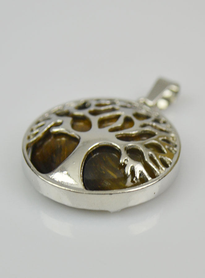 Pendentif Arbre de Vie & Pierre Oeil de Tigre - Argenté (pic 3)