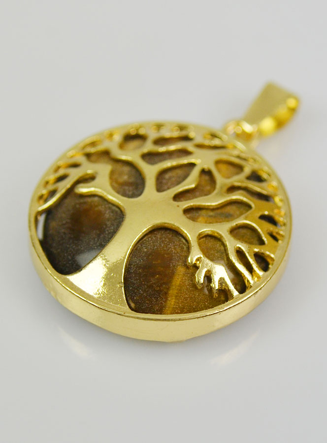 Pendentif Arbre de Vie & Pierre Oeil de Tigre - Doré (pic 3)