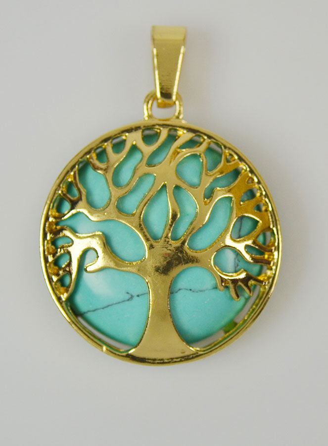 Pendentif Arbre de Vie & Pierre de Turquoise - Doré (pic 1)