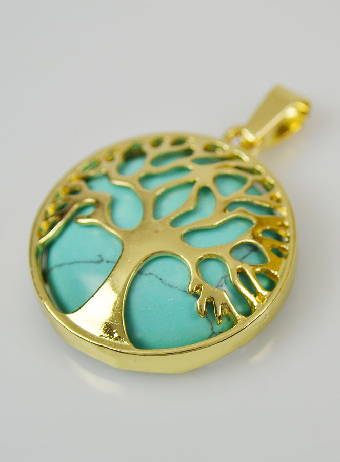 Pendentif Arbre de Vie & Pierre de Turquoise - Doré (pic 3)