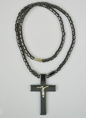 Collier Religieux avec Croix en Hématite - 45cm (pic 1)