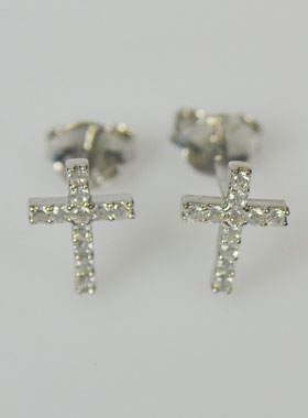 Boucles d'Oreilles Croix en Strass - Argent Rhodié (pic 1)