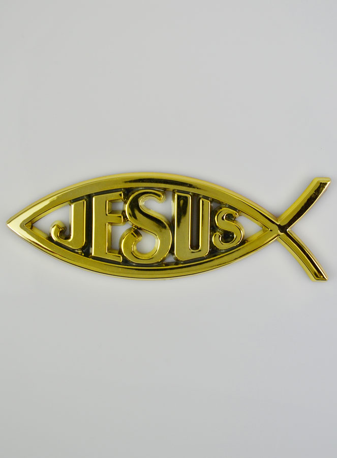 Plaque Auto Poisson Chrétien Ichtus Doré - 14 cm (pic 2)