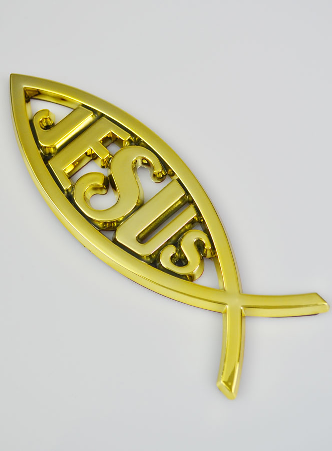 Plaque Auto Poisson Chrétien Ichtus Doré - 14 cm (pic 3)