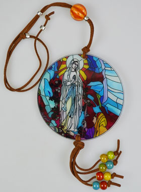 Vitrail Notre Dame de Lourdes pour Voiture - 9cm (pic 1)