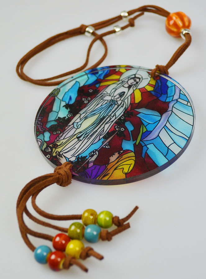 Vitrail Notre Dame de Lourdes pour Voiture - 9cm (pic 3)