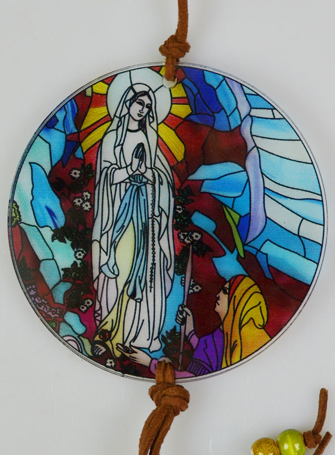 Vitrail Notre Dame de Lourdes pour Voiture - 9cm (pic 4)