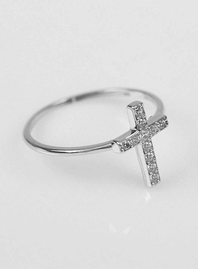 Bague Croix & Diamants - Argent Rhodié - Taille 52 (pic 3)