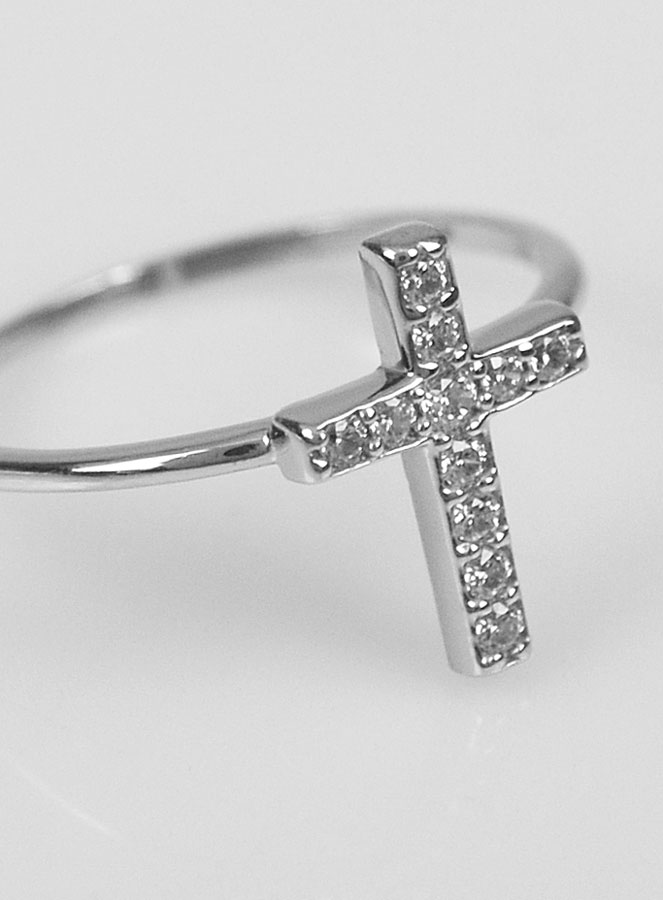 Bague Croix & Diamants - Argent Rhodié - Taille 48 (pic 4)