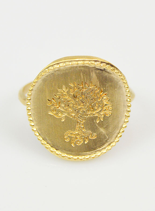 Bague Arbre de Vie Martelé - Plaqué Or 18k - Taille 52 (pic 1)