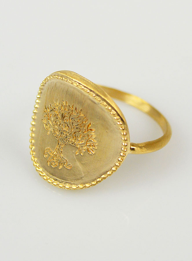 Bague Arbre de Vie Martelé - Plaqué Or 18k - Taille 52 (pic 2)