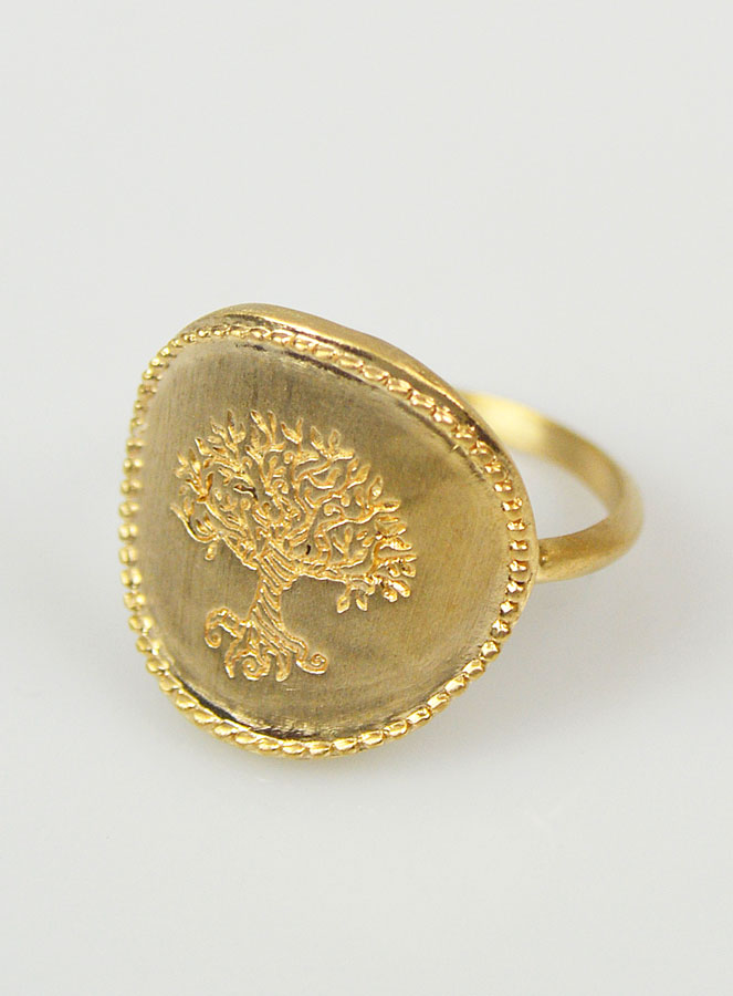 Bague Arbre de Vie Martelé - Plaqué Or 18k - Taille 50 (pic 2)