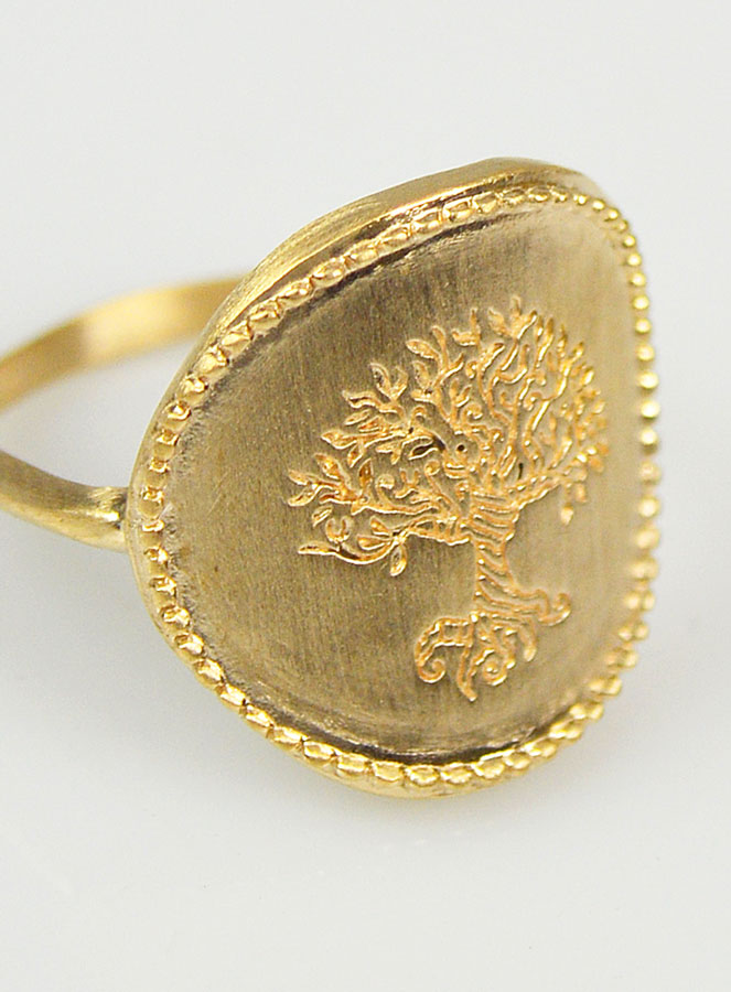 Bague Arbre de Vie Martelé - Plaqué Or 18k - Taille 50 (pic 4)