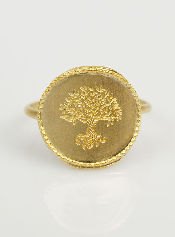 Bague Arbre de Vie Martelé - Plaqué Or 18k - Taille 60 (pic 1)