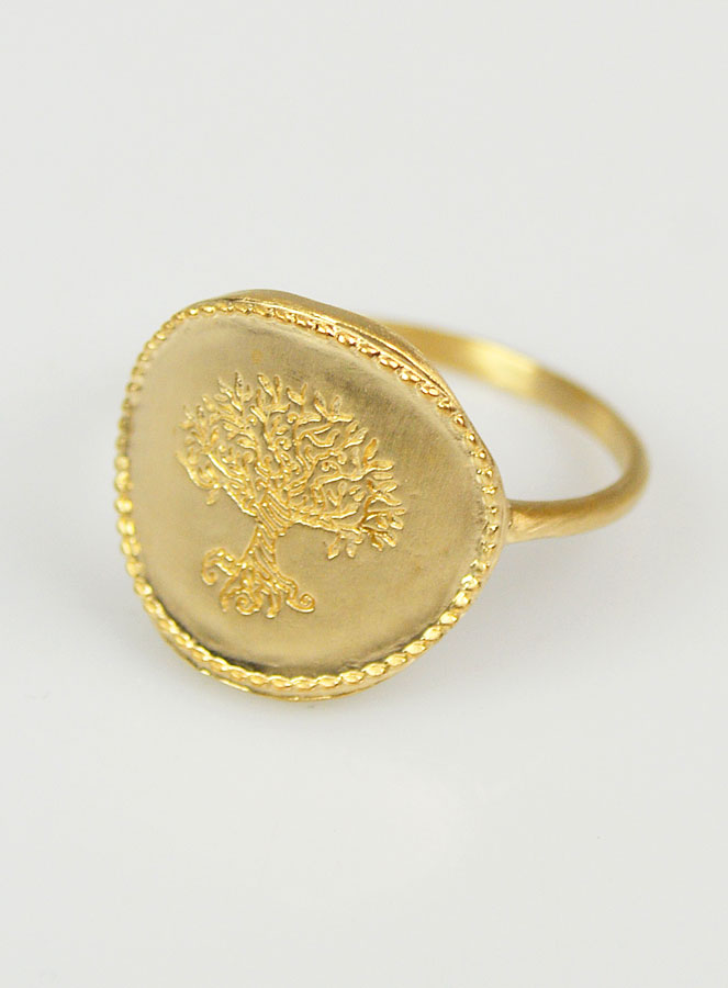 Bague Arbre de Vie Martelé - Plaqué Or 18k - Taille 60 (pic 2)