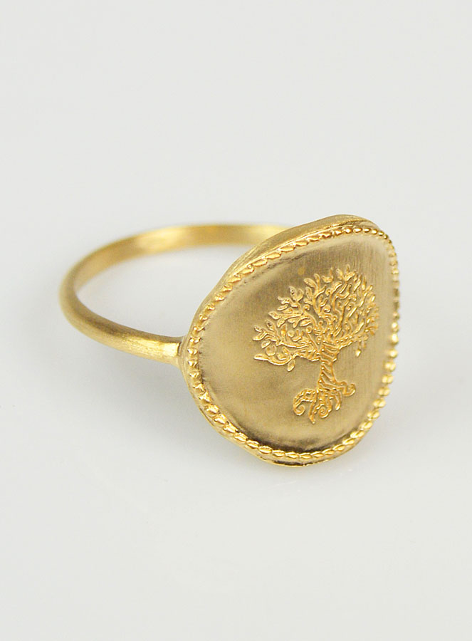 Bague Arbre de Vie Martelé - Plaqué Or 18k - Taille 60 (pic 3)